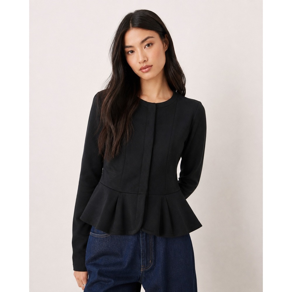 ASOS Womens Black Structured Peplum Hem Cardigan Sweatshirt Jacket US 12